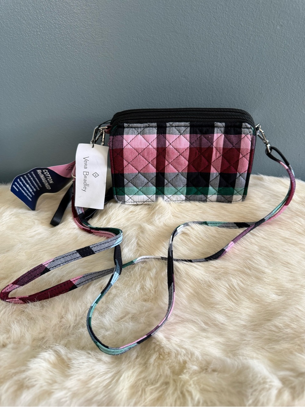 Vera Bradley RFID All in One Ribbons Plaid Crossbody Bag